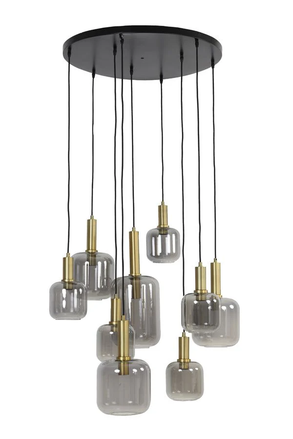 Lekar 5Lt/9Lt Cluster Hanging Ceiling Light - Antique Bronze & Smoked Glass Finish
