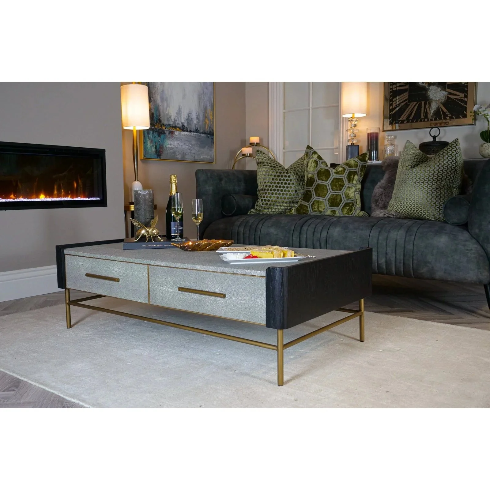 Limoges Coffee Table -  Charcoal Black Oak Wood & Leatherette Finish - Image 2