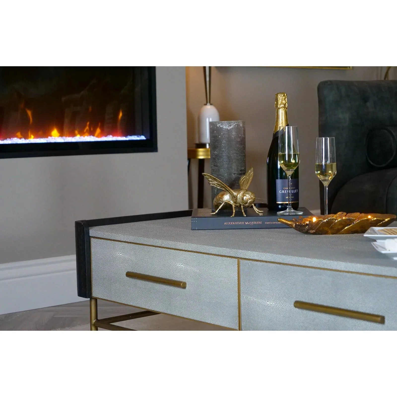 Limoges Coffee Table -  Charcoal Black Oak Wood & Leatherette Finish - Image 5