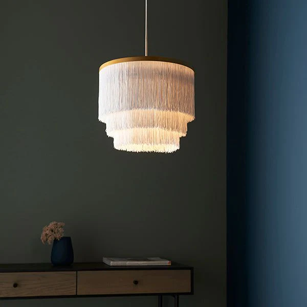 Lola 1Lt White Fringe Pendant with Gold Trim - Promotional Offer - Image 2