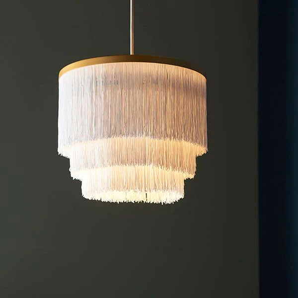 Lola 1Lt White Fringe Pendant with Gold Trim - Promotional Offer - Image 3