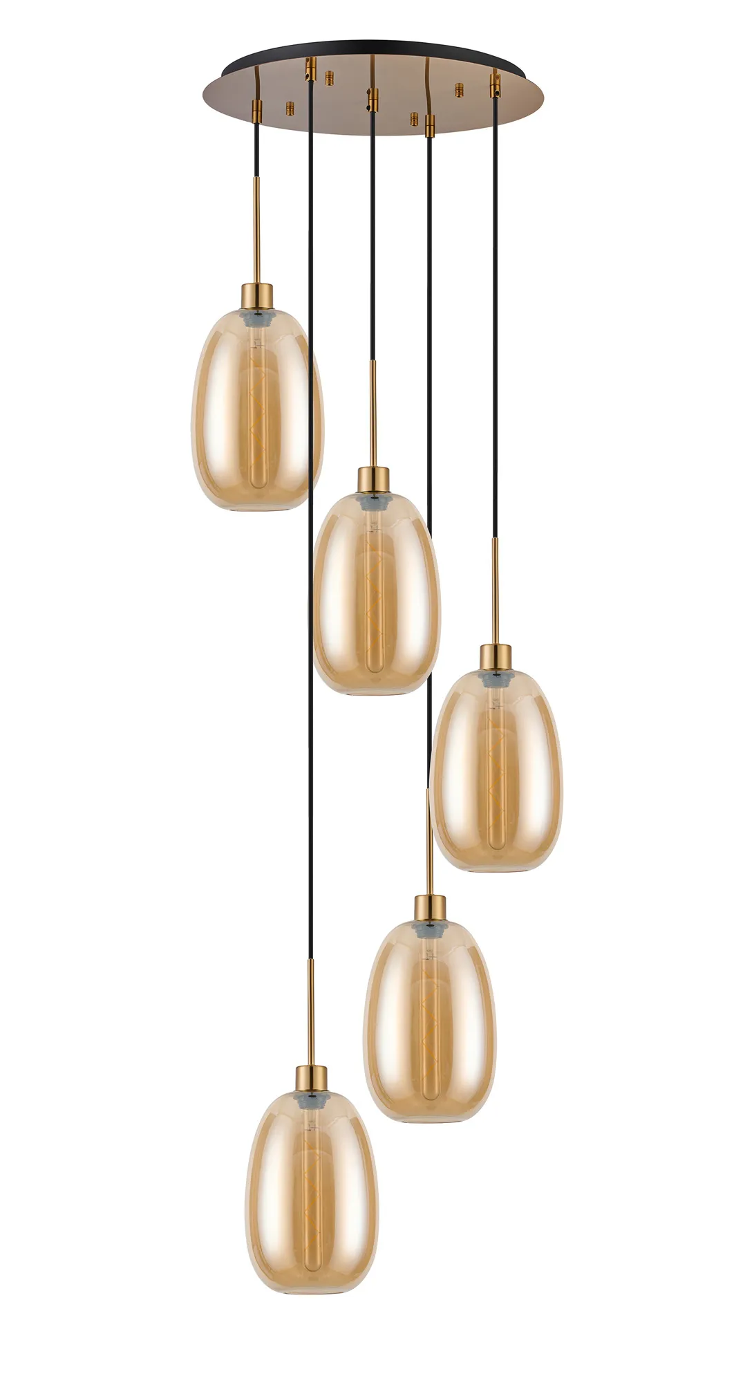 Lori 5 Light Cluster Pendant Adjustable E27- Antique Gold w Various Glass Finishes