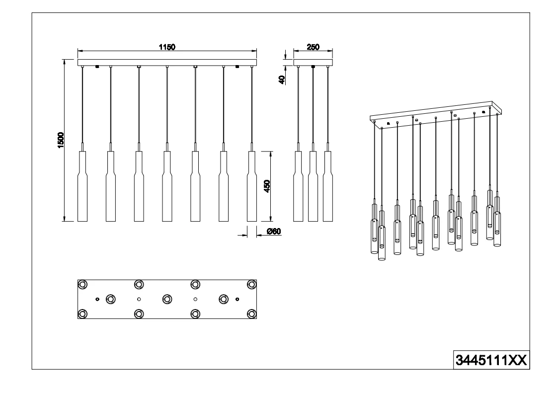 Lucent 11Lt LED Linear Pendant - Chrome - Image 3
