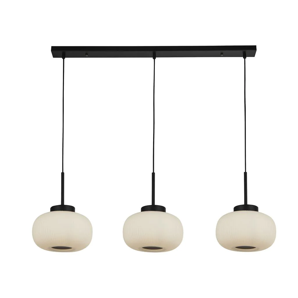 Lumina 3Lt Kitchen Light - Black Metal & Opal Ribbed Glass