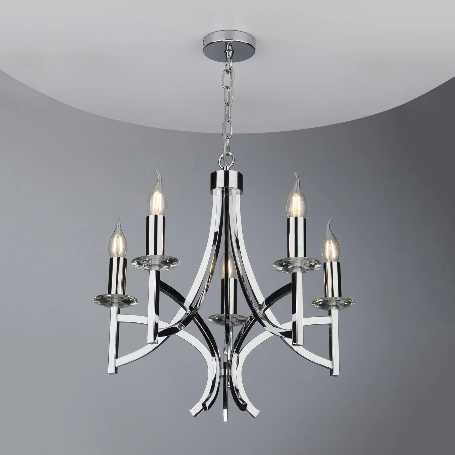 Lyon 5Lt Multi-Arm Pendant - Chrome & Crystal - Image 3