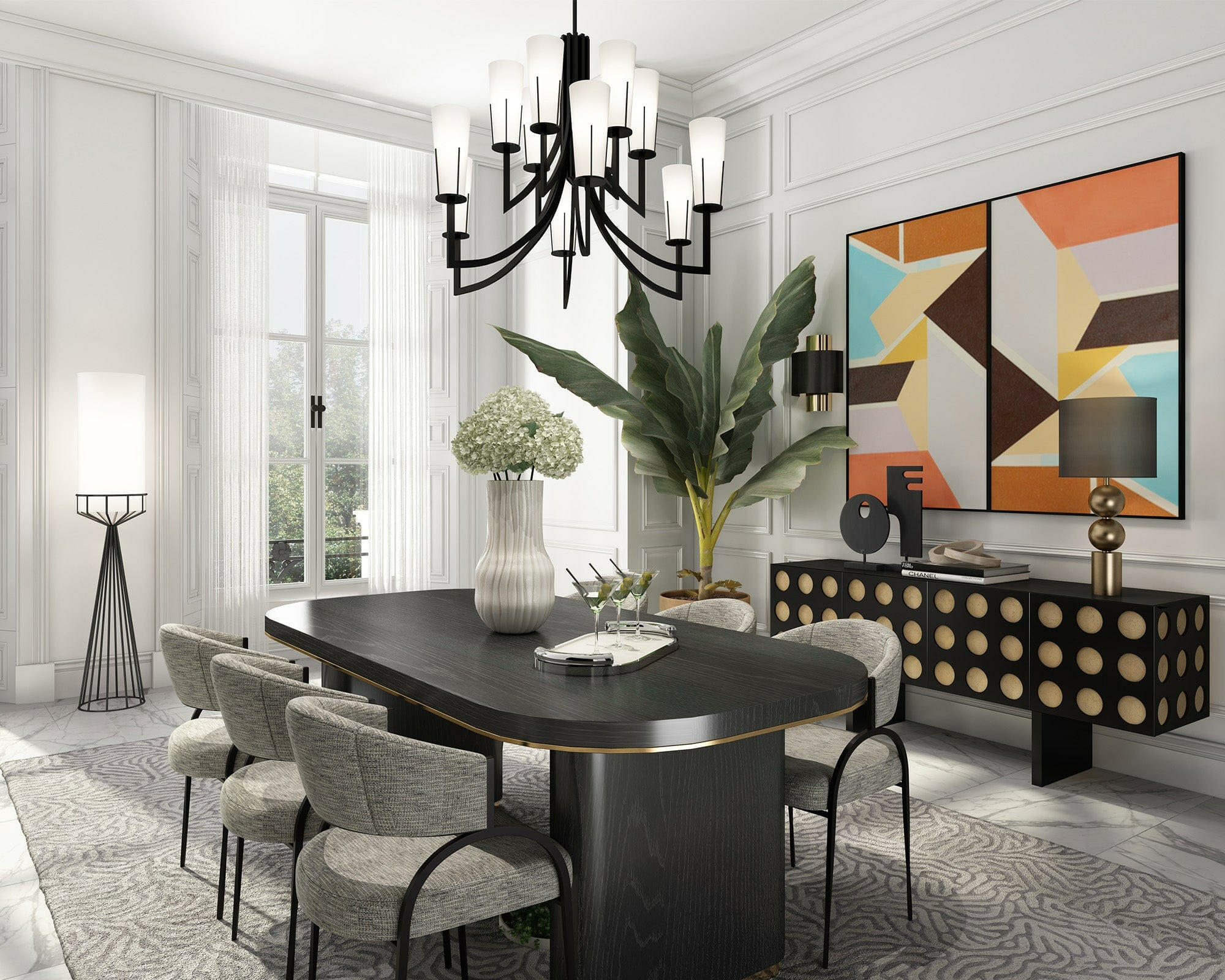Magestic Chandelier - Black &amp; White Glass E14 - Image 7