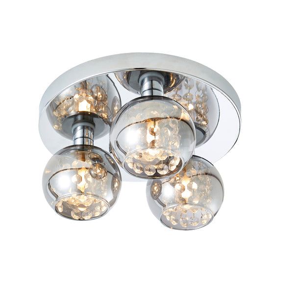 Megara 3Lt IP44 Bathroom Flush Light - Chrome & Smoke - Promotional Offer