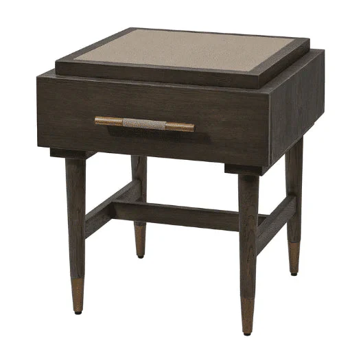 Nimes Side Table / Locker - Grey Oak & Antique Brass Finish