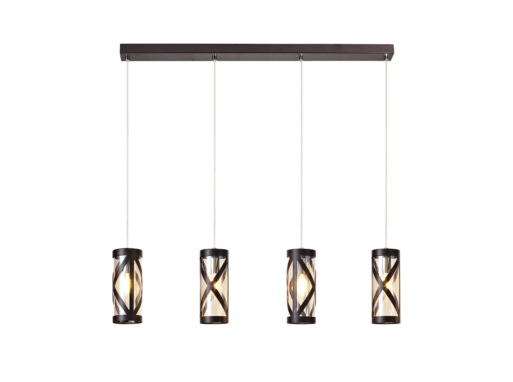 Nivea 4 Light Bar Linear Pendant E14, Oiled Bronze/Matt Grey/Polished Chrome/Cognac