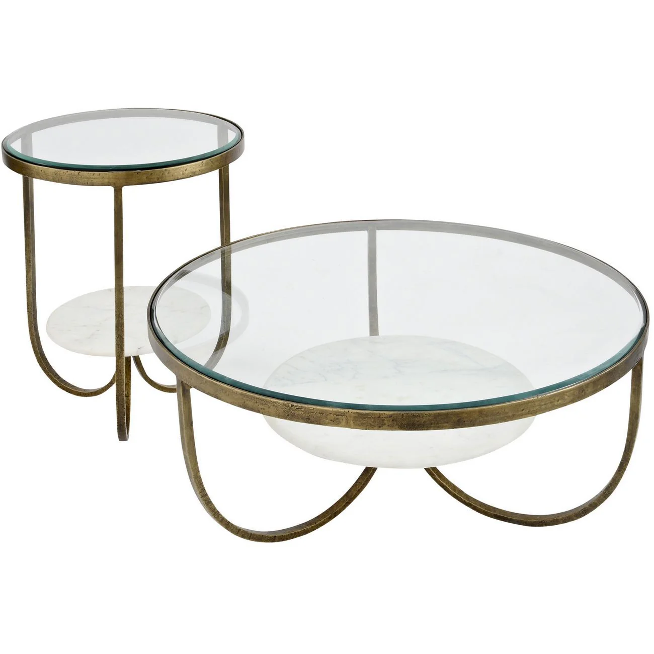 Nolita White Marble & Antique Gold Iron Coffee Table - Image 2