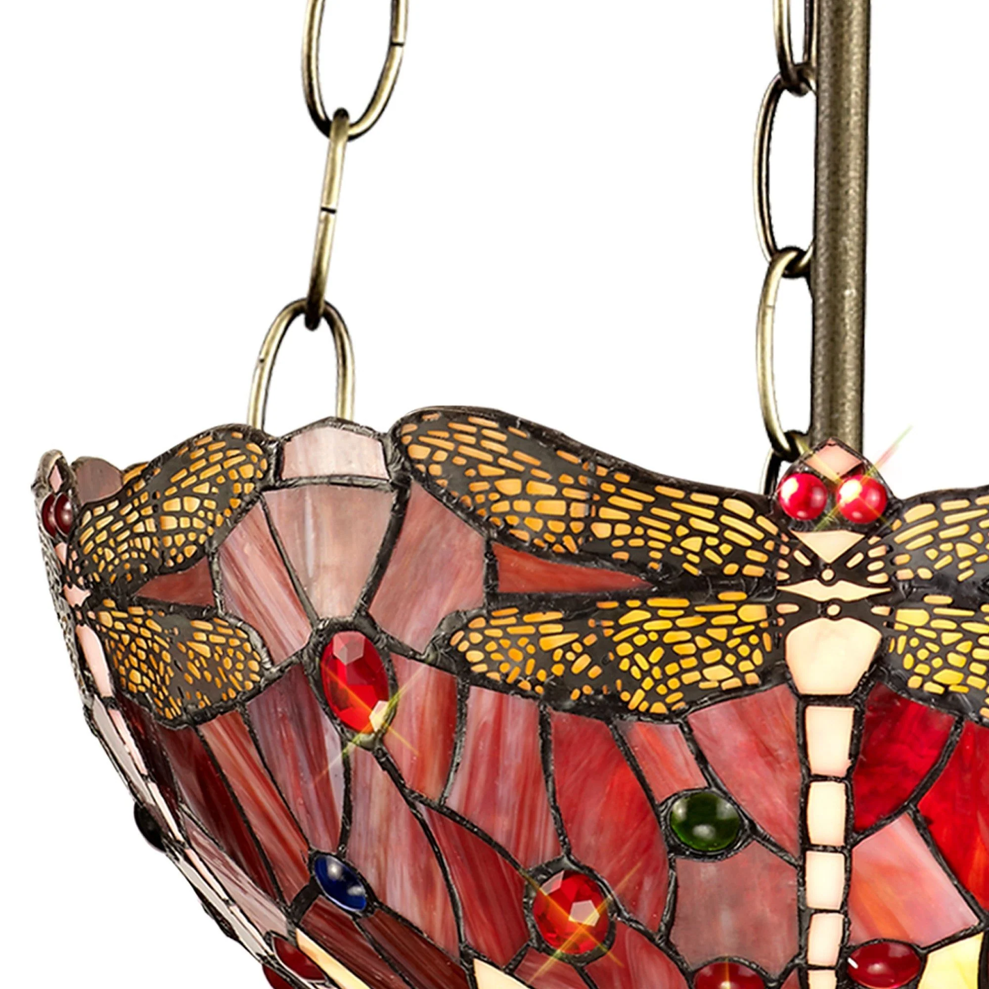 Nuflur 3 Light Uplighter Pendant E27 With 30cm Tiffany Shade,  Antique Brass - Image 6