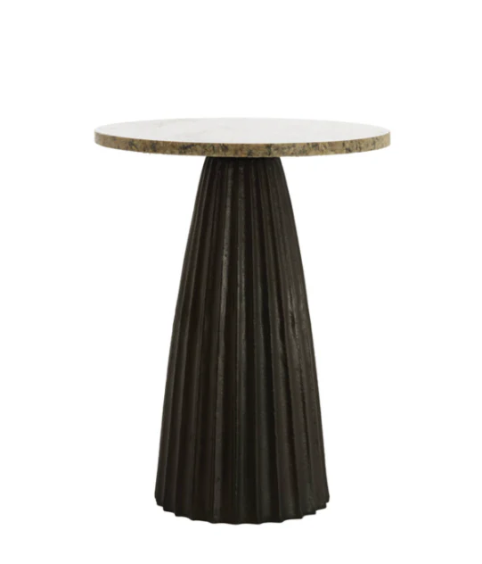 OBIDOS Side Table in Orange-Grey Marble and Dark Brown