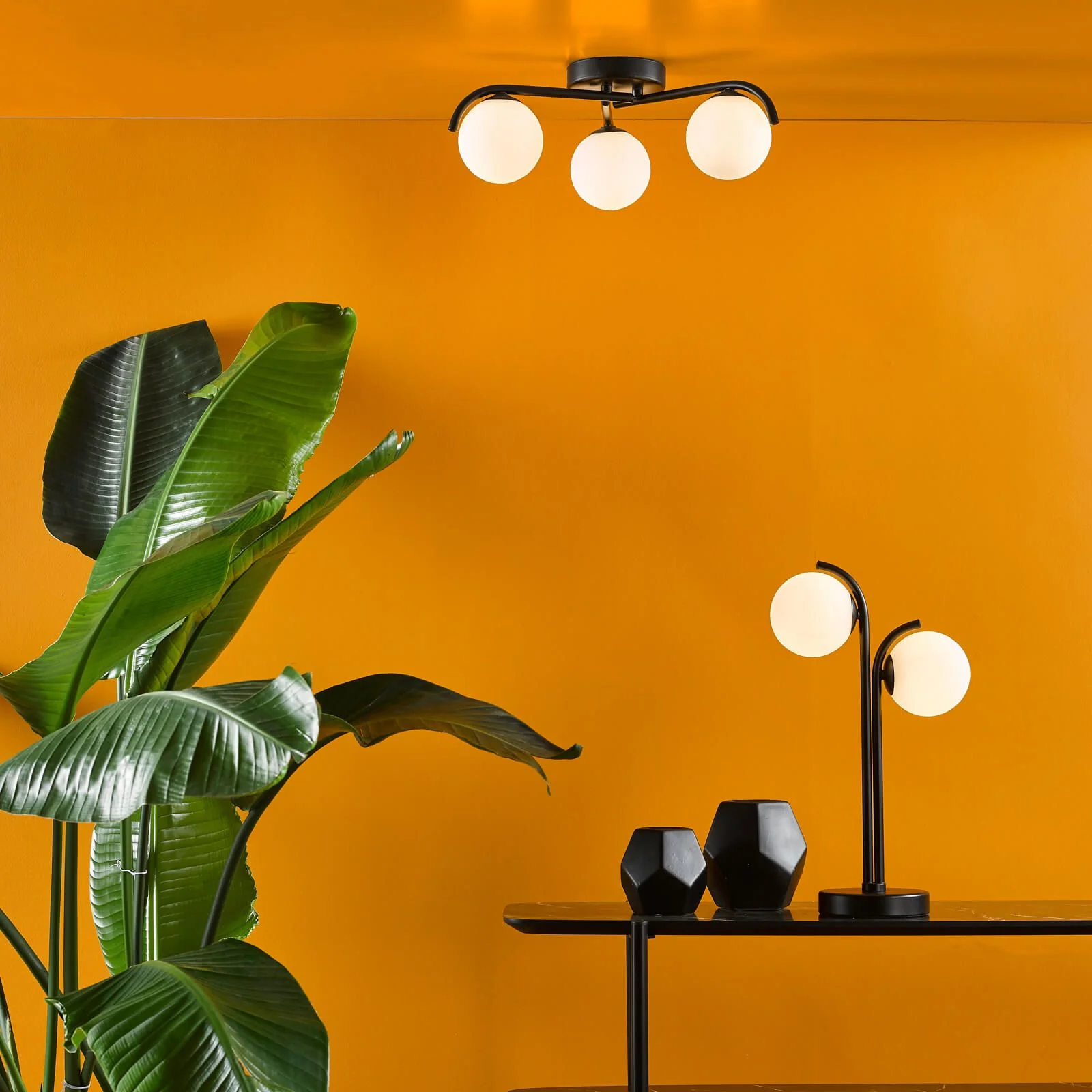 Orlena 2 Light Table Lamp Matt Black and Opal Glass - Image 3
