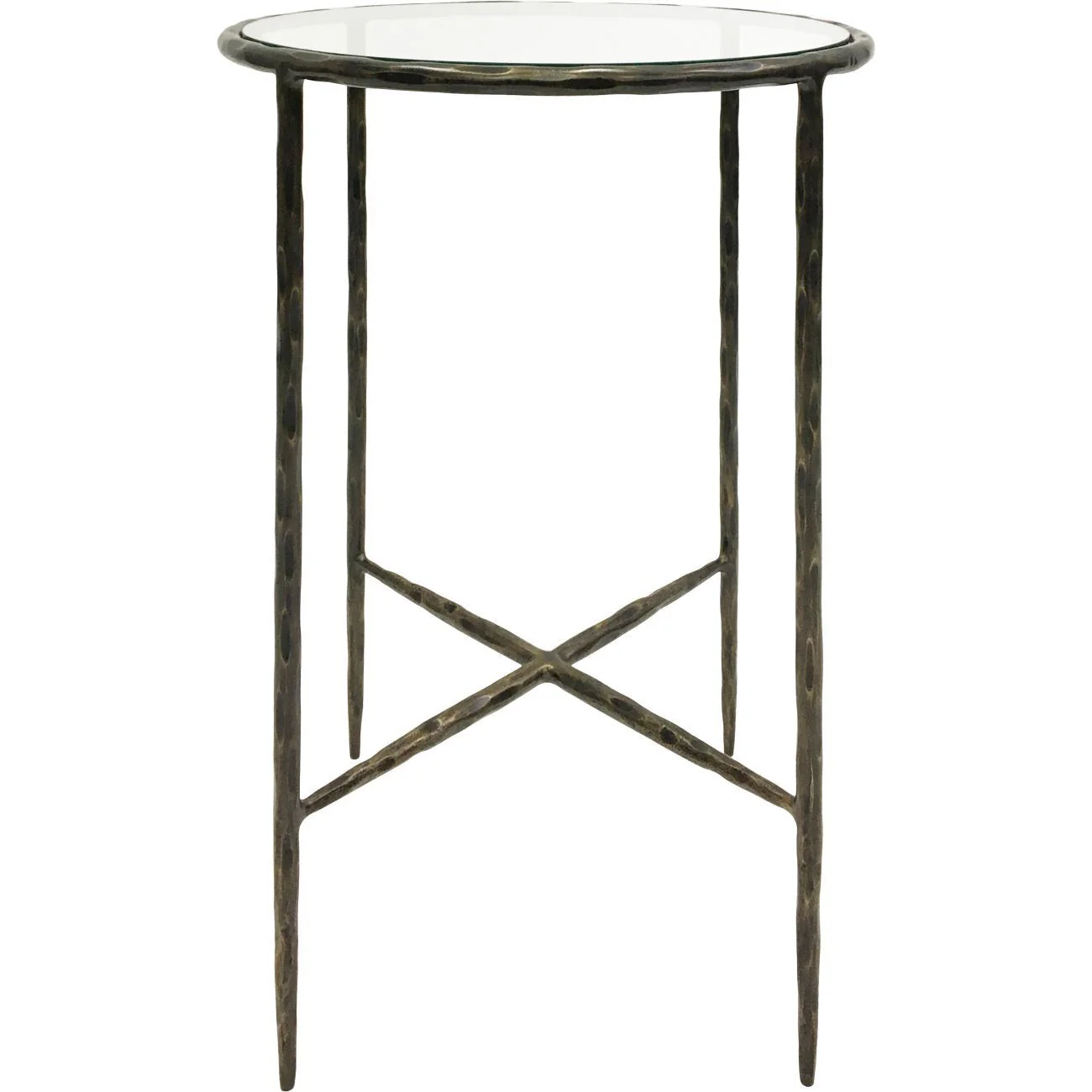 Patterdale Hand Forged Side Table - Brushed Grey/Chalk White/Dark Bronze with Glass Top