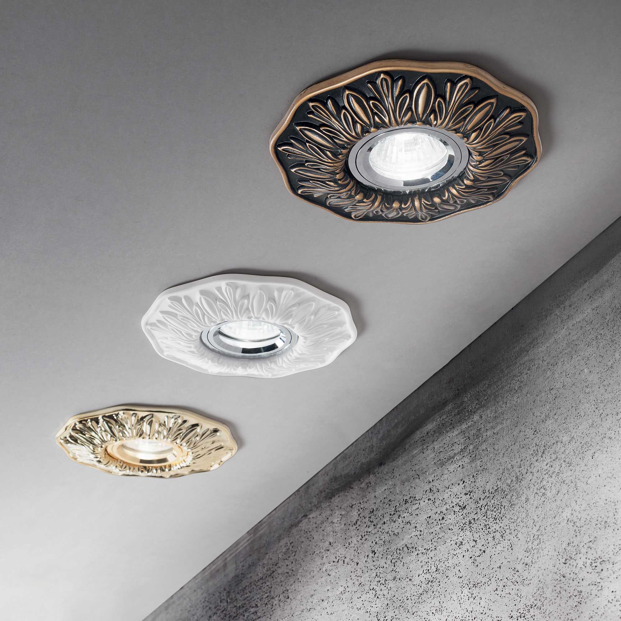 Polka Recessed Ceiling Light Fitting - White/Burnish/Brass Finish - Image 4
