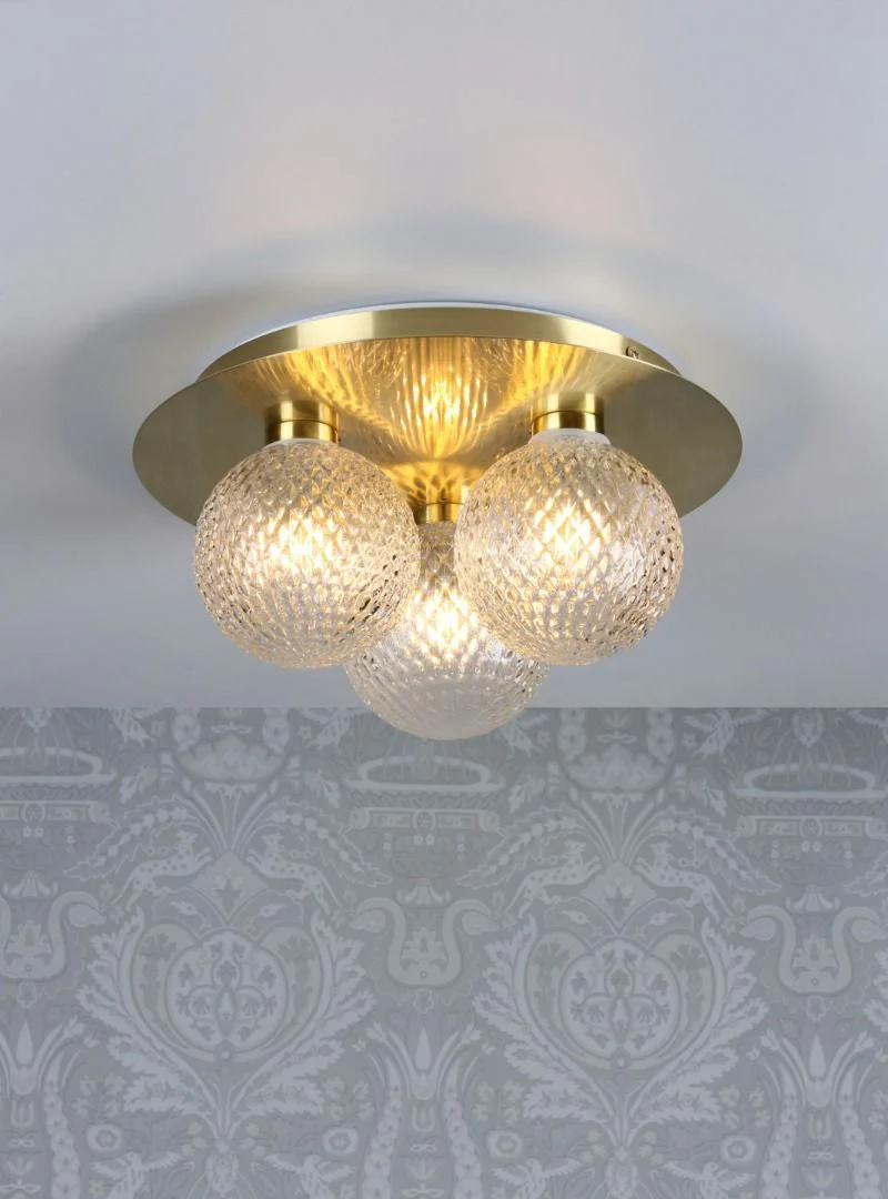 Prague 3lt Flush Bathroom Light Satin Brass Glass IP44 - Promotional Offer - Image 4