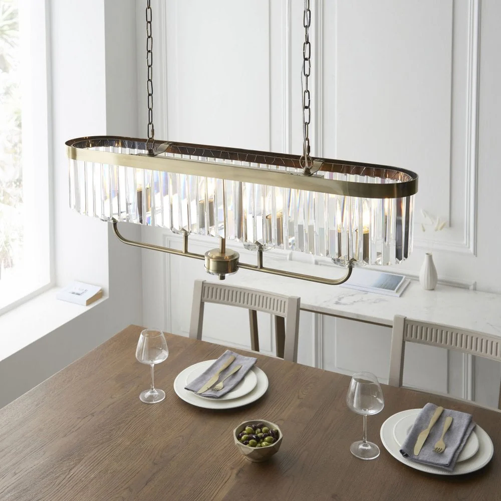 Regina 4 Light Linear Pendant-  Antique Brass/ Nickel & Clear Cut Glass - Image 10