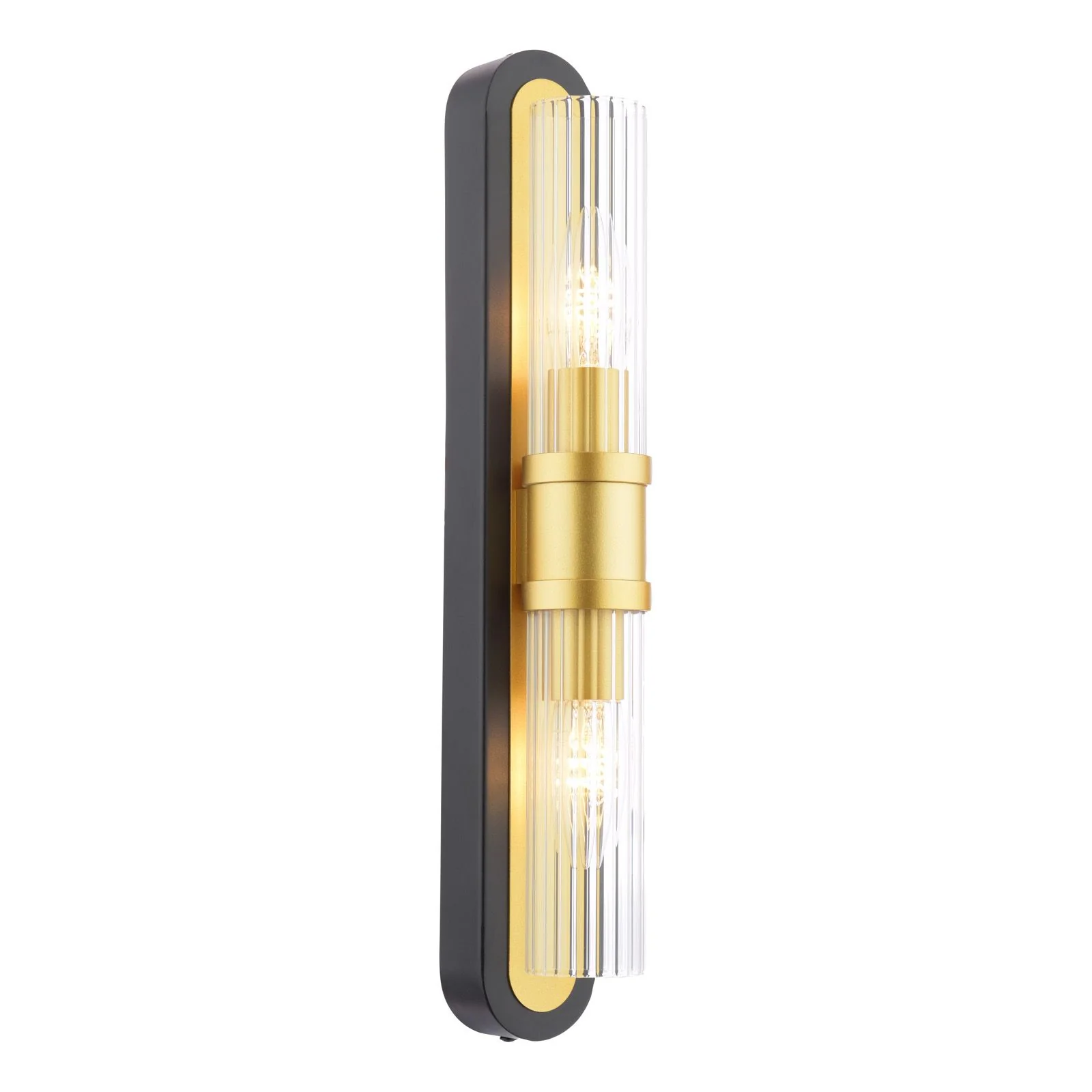 Rhian 2 Light Wall Light- Matt Black and Ribbed Glass