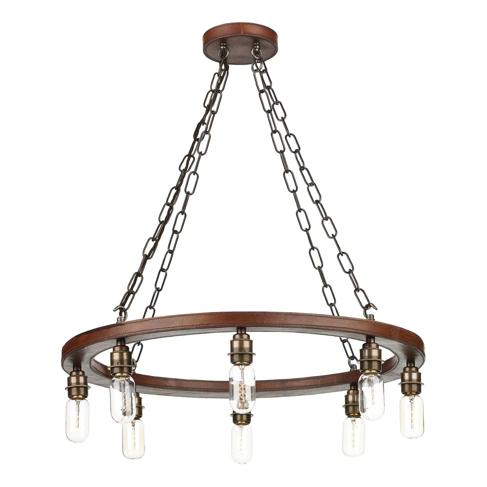 Saddler 8/12 Light Pendant Leather Effect and Antique Brass