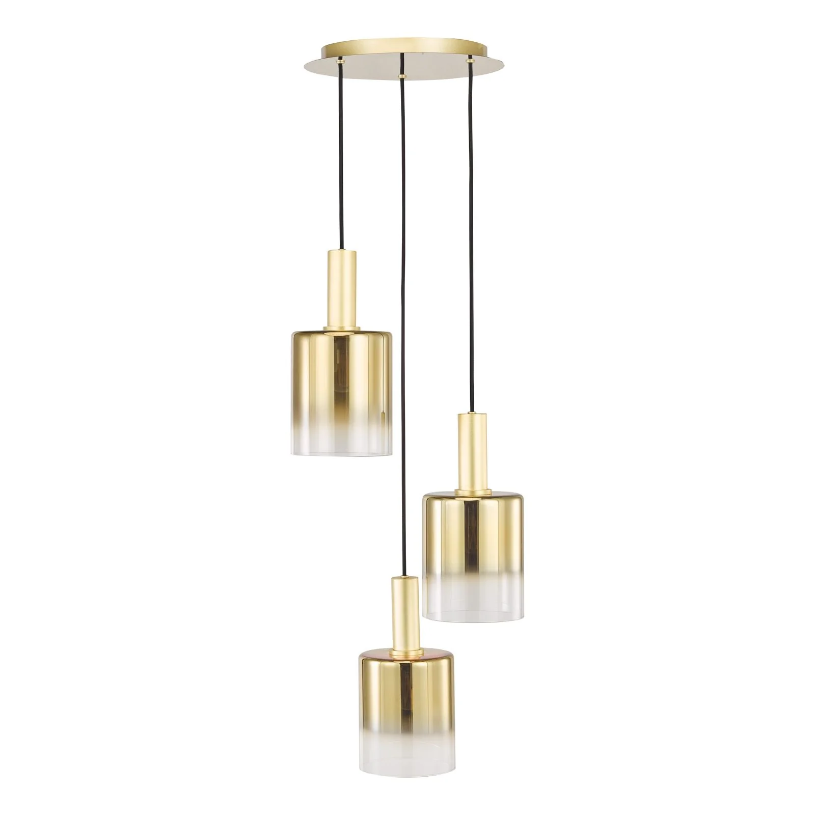 Savannah 3 Light Cluster Pendant-  Matt Black and Smoked Glass/ Satin Gold and Gold Ombre Glass - Image 4