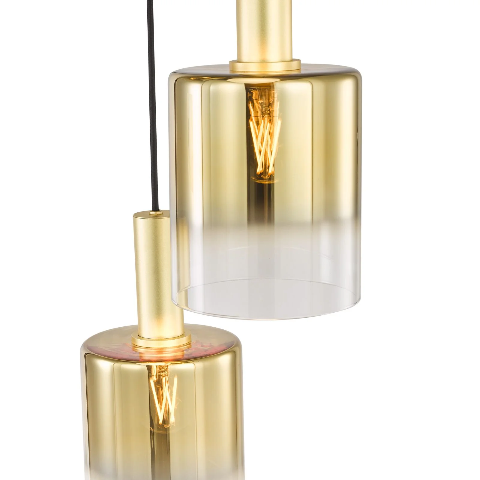 Savannah 3 Light Cluster Pendant-  Matt Black and Smoked Glass/ Satin Gold and Gold Ombre Glass - Image 5