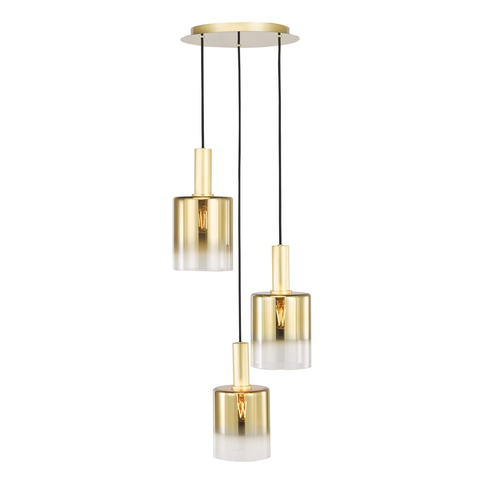 Savannah 3 Light Cluster Pendant-  Matt Black and Smoked Glass/ Satin Gold and Gold Ombre Glass - Image 7