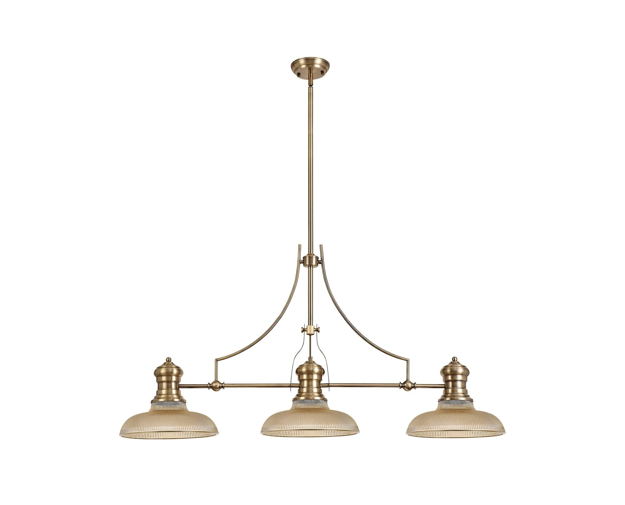 Savannah 3L Island Ceiling Light  E27 With 30cm Glass Shade Antique Brass With various Shade Colours IP20
