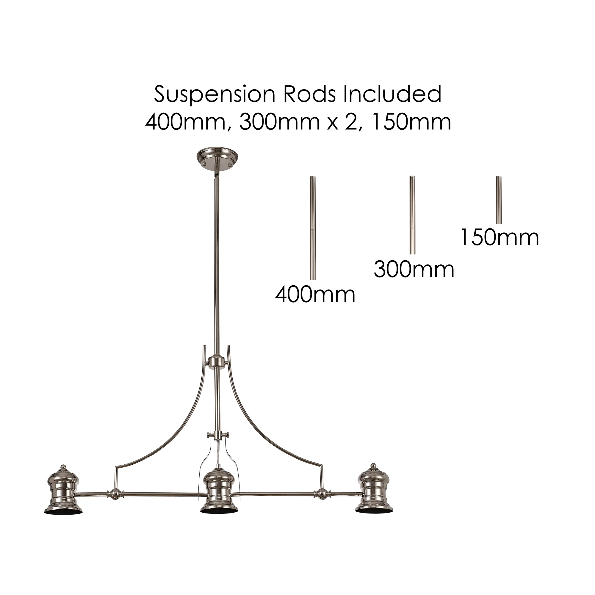 Savannah 3L Island Ceiling Light  E27 With 30cm Various Glass Shade, Polished Nickel With various Shade Colours IP20 - Image 21