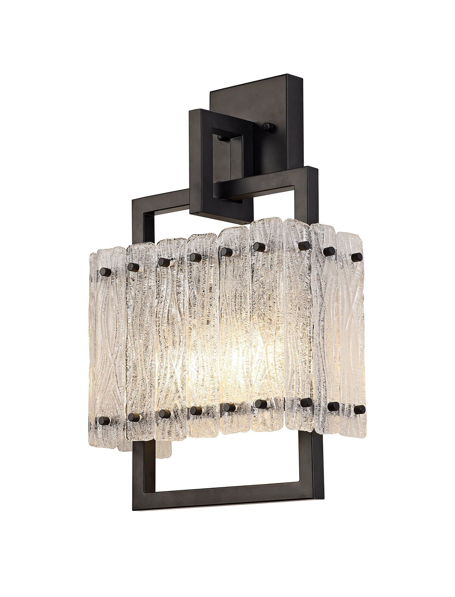 Serenity Wall Lamp, 2 Light E27, Matt Black/Crystal Sand Glass