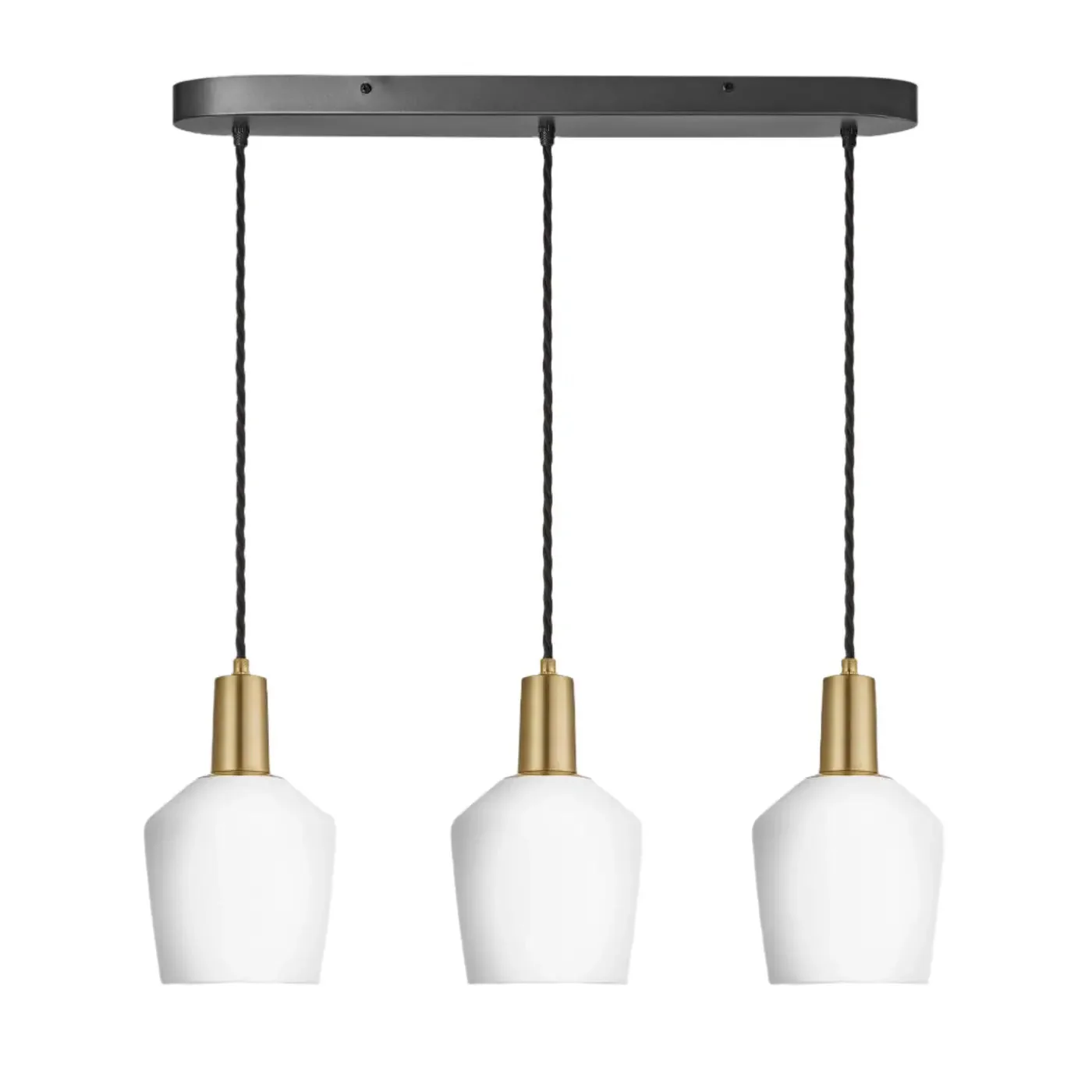 Sleek Opal Glass Schoolhouse Wire Cluster Light- Brass/ Pewter