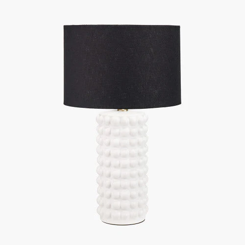 Sohan White Bobbled Ceramic Table Lamp Base with Black Linen Drum Shade