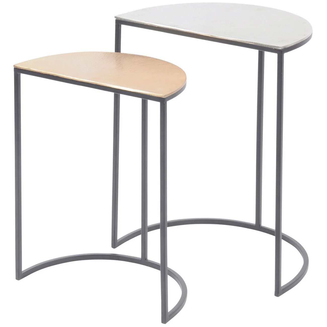 Starburst Set of Two Gold & Silver Semi Circle Starburst Side Tables - Image 2