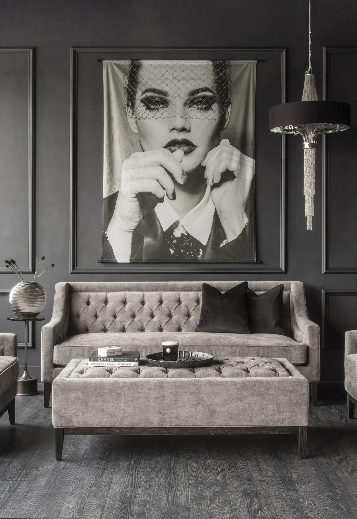 Theodore Buttoned XL Ottoman in Warm Grey Fabric - Image 6
