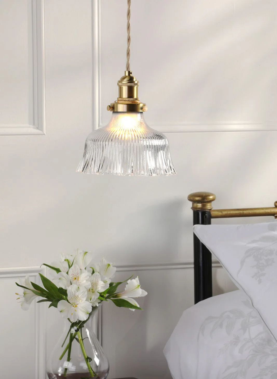 Theodore Pendant Antique Brass and Ribbed Glass - Image 4