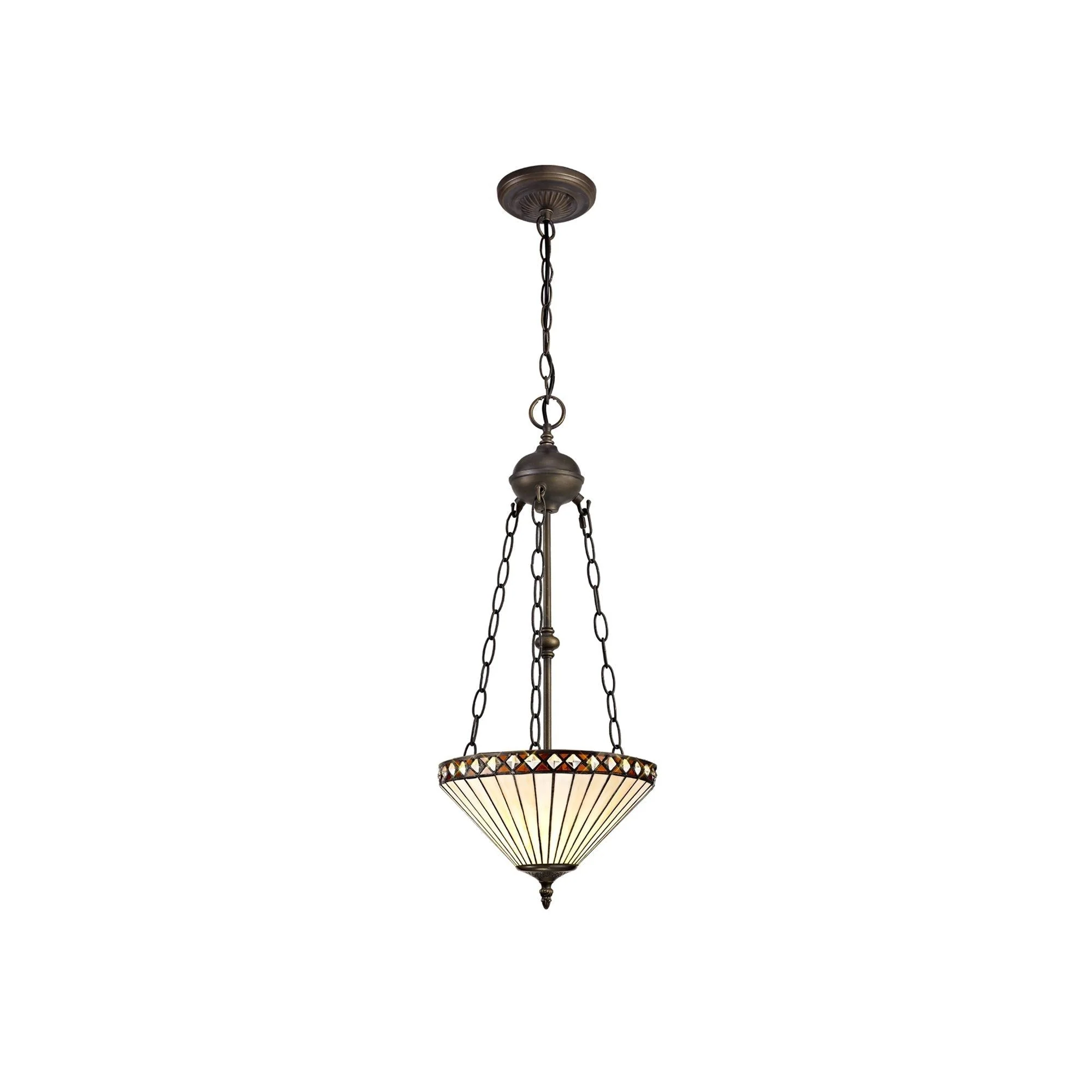 Tiffy 2/3 Light Uplighter Pendant E27 With 30/40cm Tiffany Shade, Amber/Cream/Crystal/Aged Antique Brass