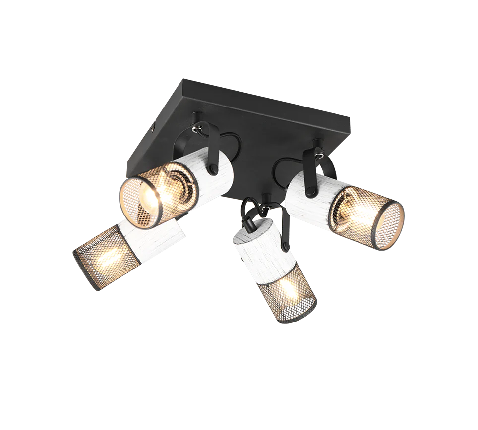 Tosh 4Lt Square Plate Spotlight - Black & White/ Black & Wood