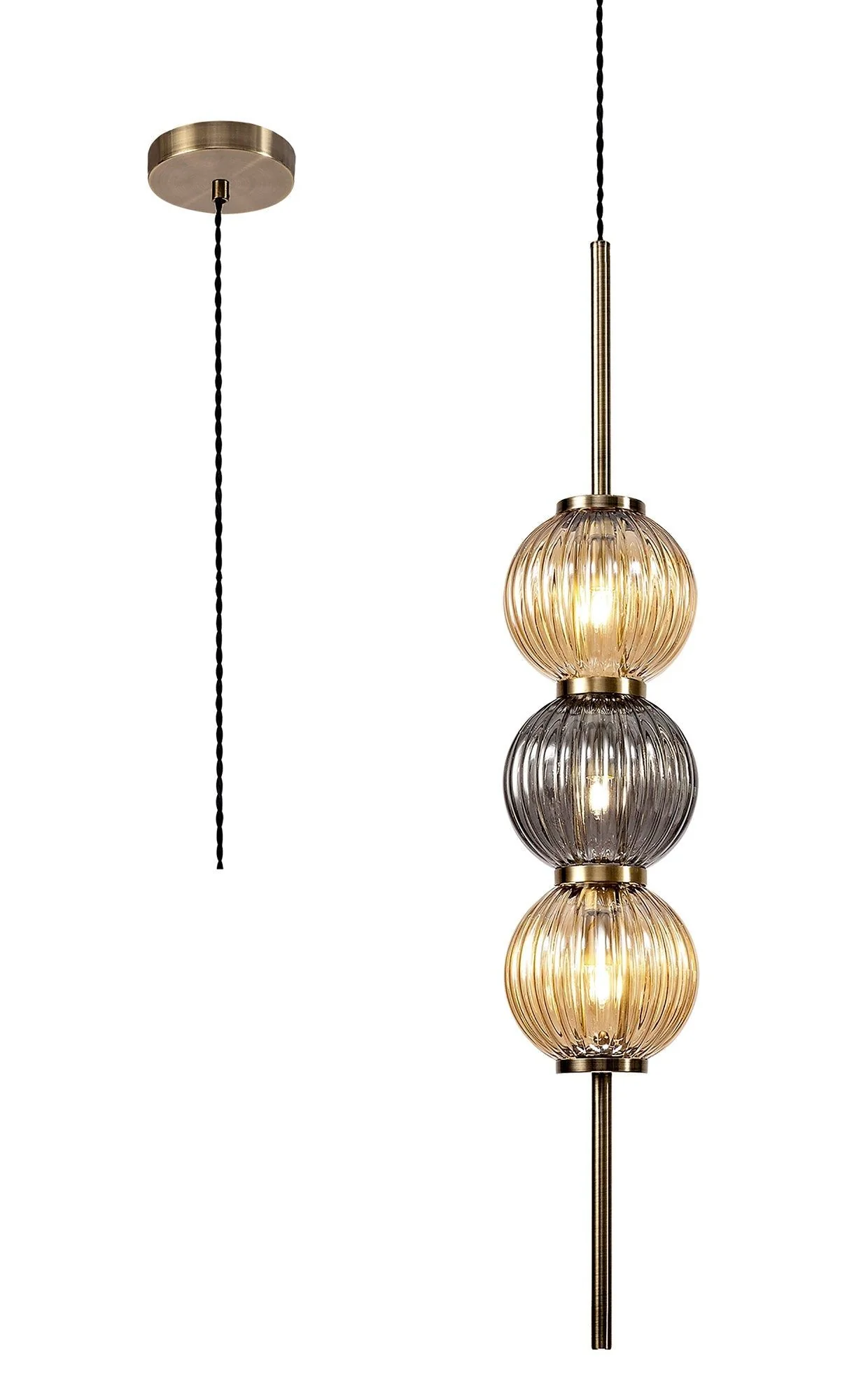 Triumphant Pendant, Antique Brass/Smoked & Amber Glass