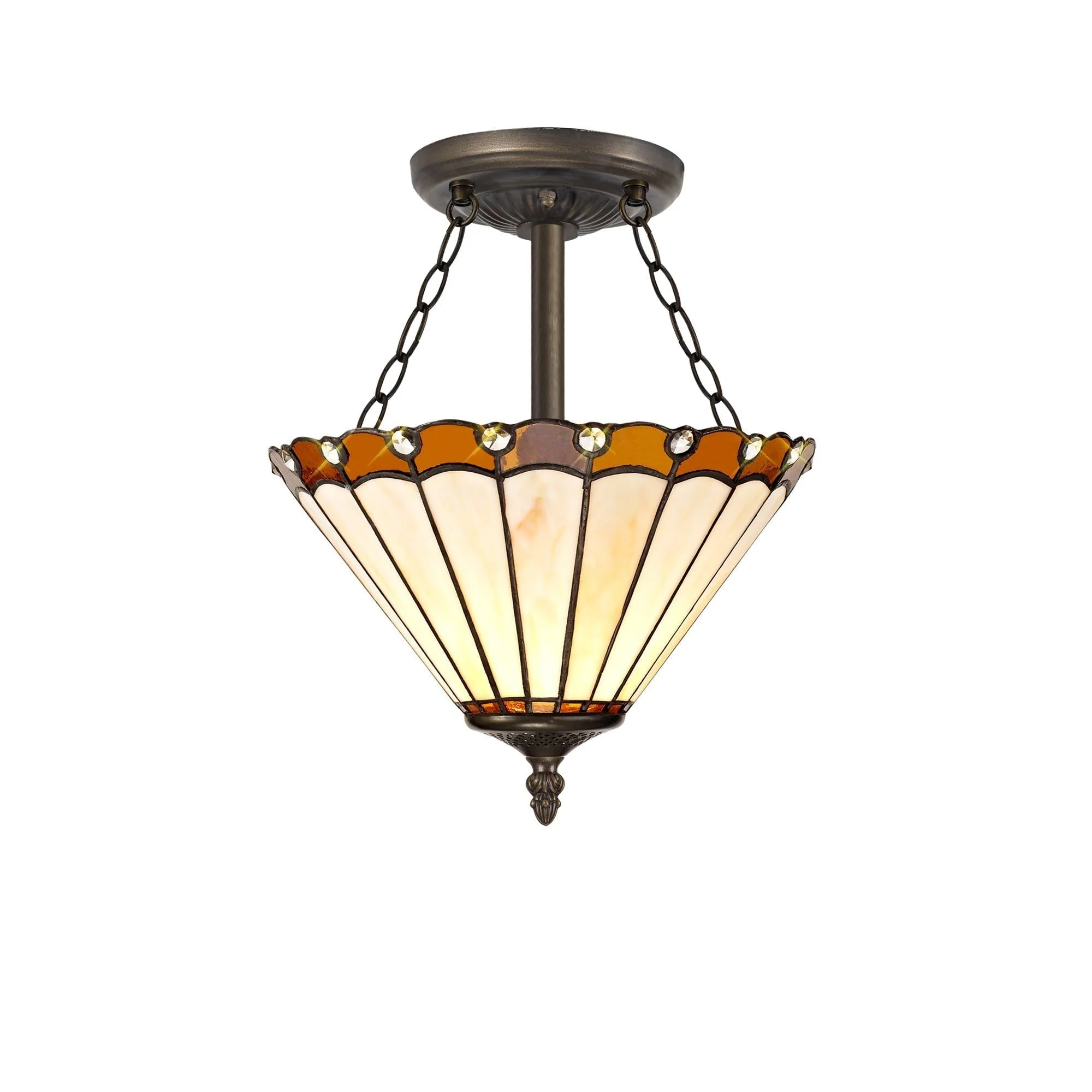 Umbria 3 Light Semi Ceiling E27 With 30cm Tiffany Shade