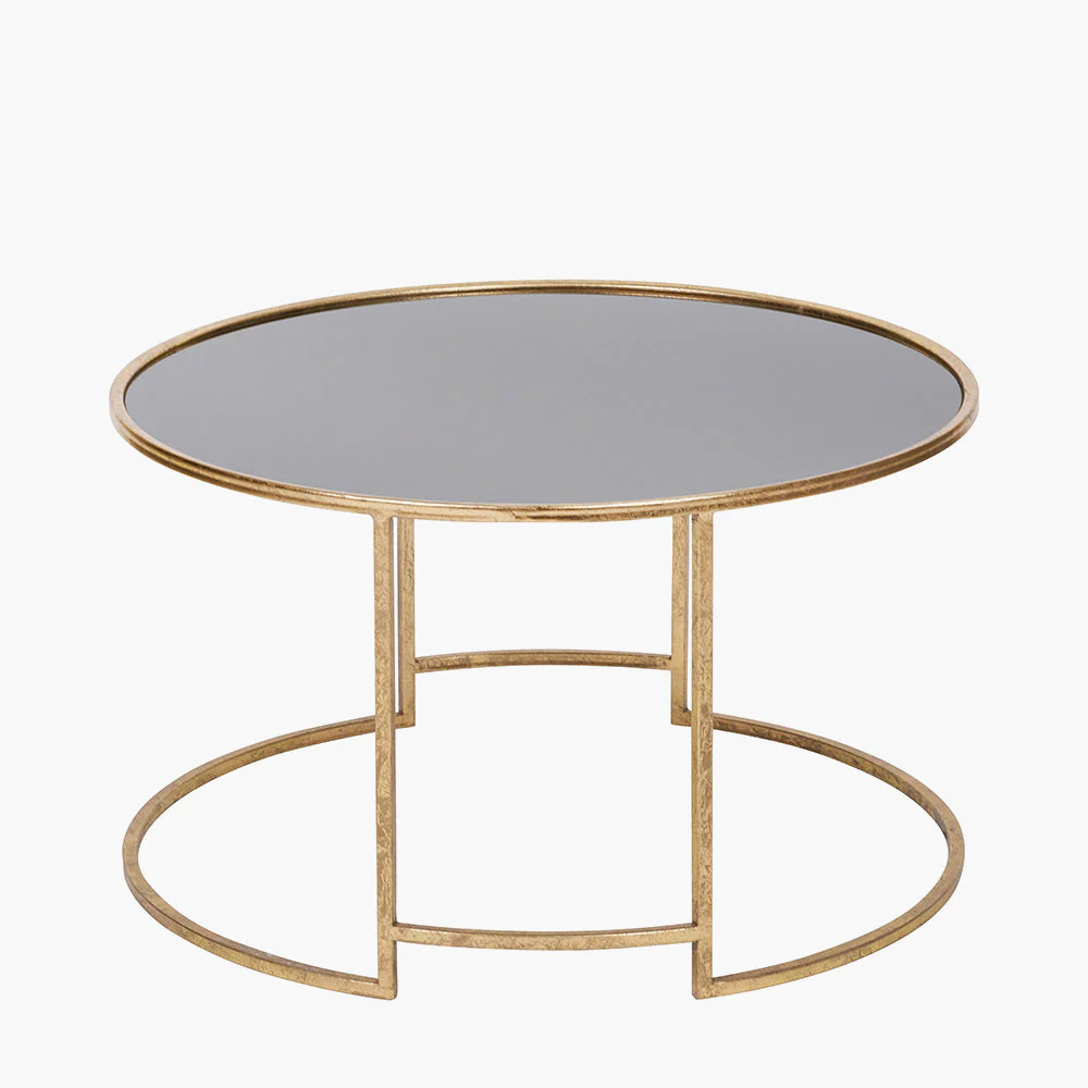 Veneziano Antique Gold Metal and Black Glass Coffee Table