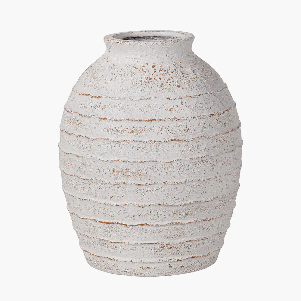 White Wash Fibrestone Decorative Ribbed Vase - Large/Small