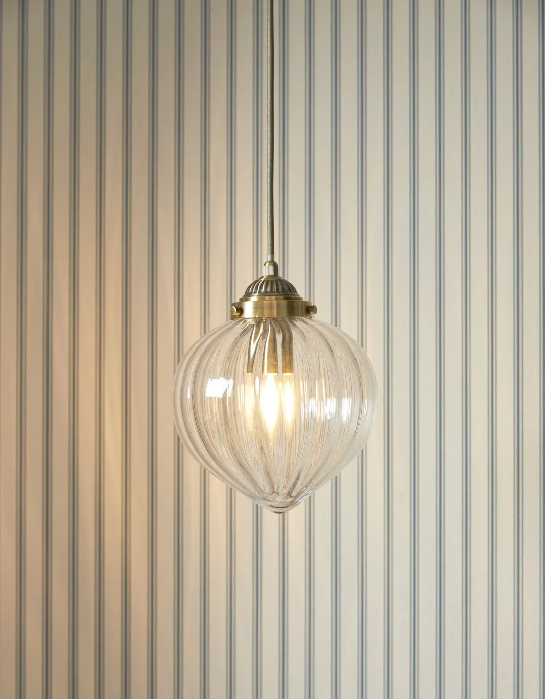 Whitham Pendant Polished Nickel/Antique Brass  and Ribbed Glass - Image 10