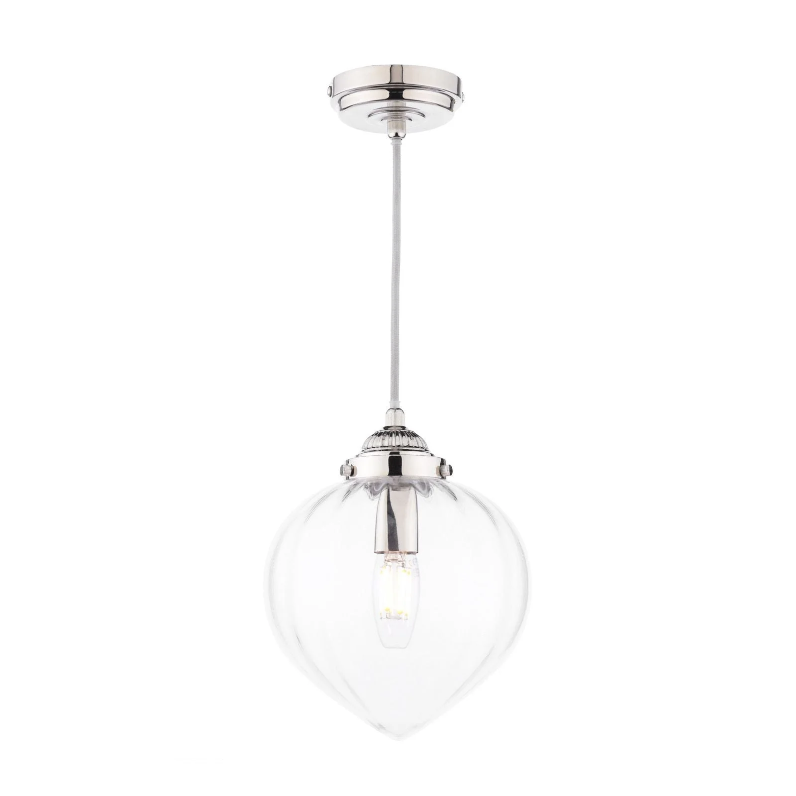 Whitham Pendant Polished Nickel/Antique Brass  and Ribbed Glass - Image 2